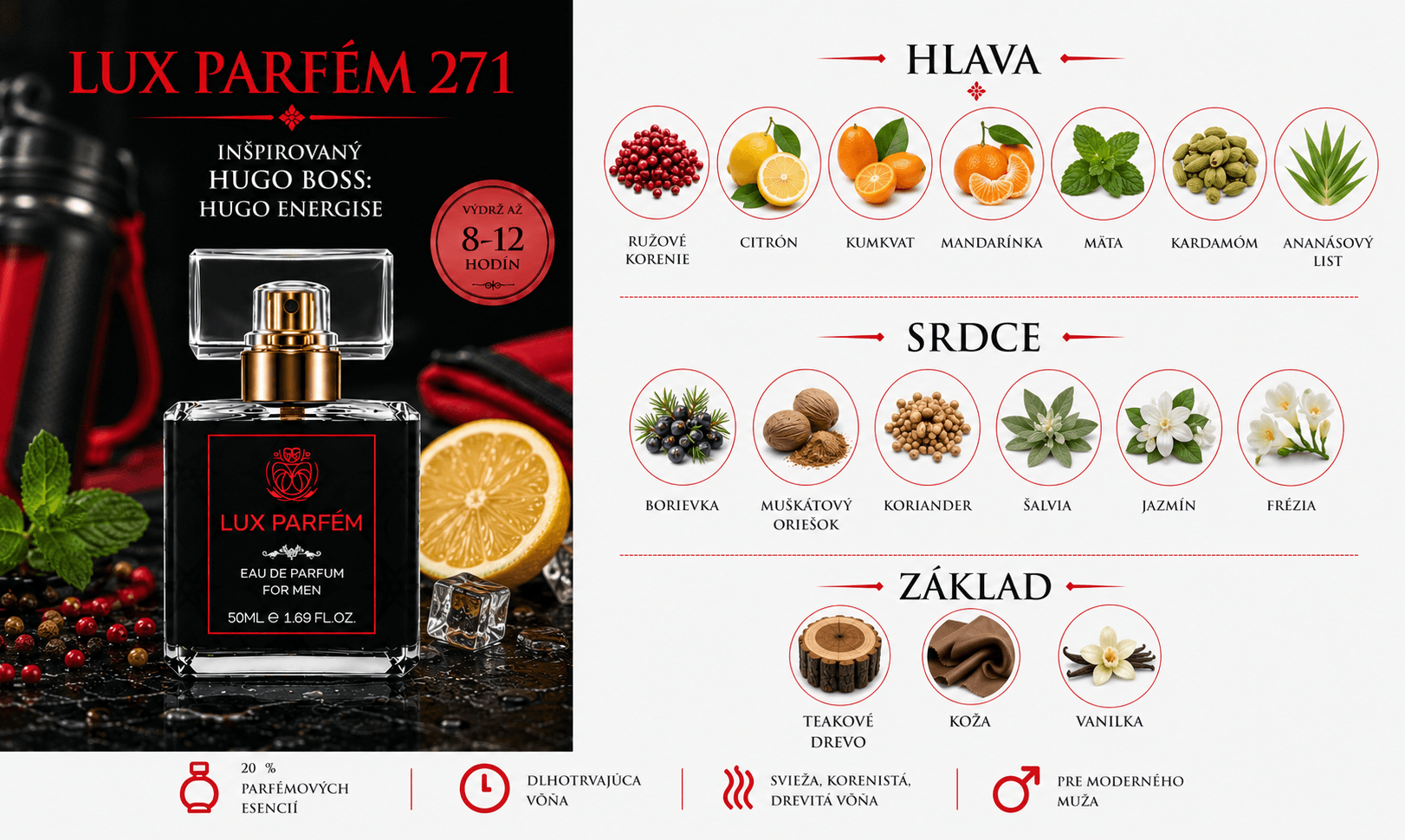 Lux Parfém 271 – Inšpirovaný Hugo Boss: Hugo Energise